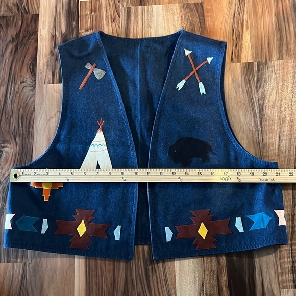 Beautiful Native American denim jean vest patchwork PTP 21 - Picture 11 of 12